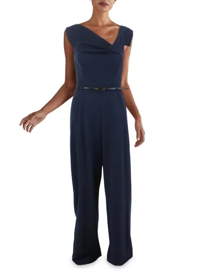 Black Halo Womens Belted Cap Sleeves Jumpsuit In Blue