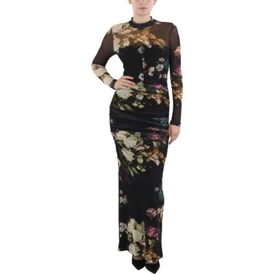 Black Halo Womens Floral Print Nylon Evening Dress In Black