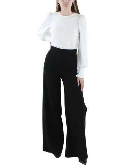Black Halo Womens Long Puff Sleeve Wide Leg Jumpsuit In Black