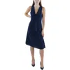 Black Halo Womens Midi Ruffle Front Fit & Flare Dress In Blue