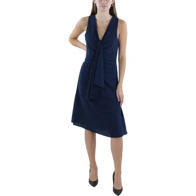 Black Halo Womens Midi Ruffle Front Fit & Flare Dress In Blue