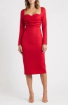 Black Halo Zanry Long Sleeve Midi Dress In Red