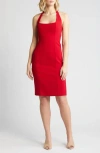 Black Halo Zarela Halter Neck Sheath Cocktail Dress In Sangria