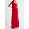 Black Halo Zyra Bow Shoulder Ruched Gown In Red