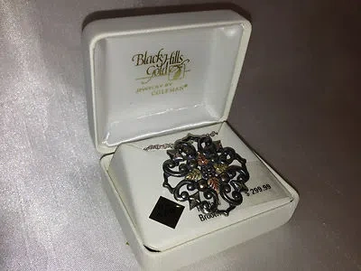 Pre-owned Black Hills Gold Women's Black Hills Sterling Silver 12k Necklace Pendant Stylish Brooch 20" $300 In Dark Gray