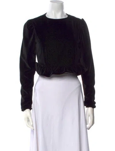 Pre-owned Black Iris Crew Neck Long Sleeve Crop Top In Black