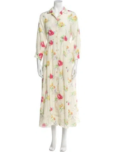 Pre-owned Black Iris Floral Print Long Dress In Neutral