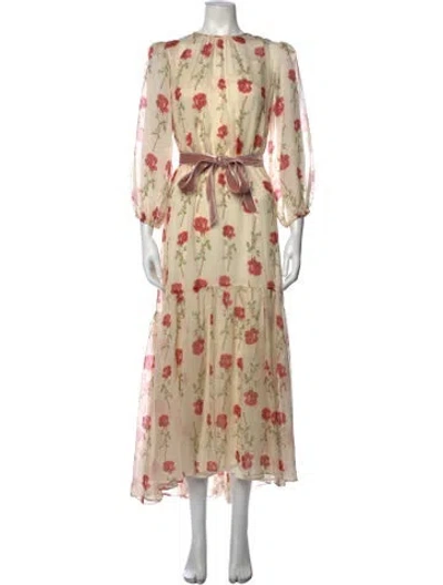 Pre-owned Black Iris Floral Print Long Dress In Neutrals