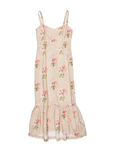 Pre-owned Black Iris Floral Print Midi Length Dress In Neutrals