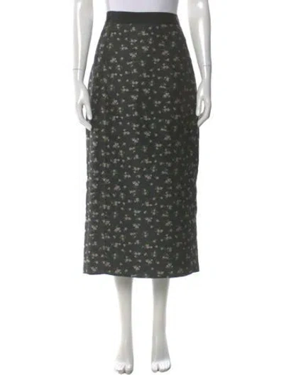 Pre-owned Black Iris Floral Print Midi Length Skirt In Green