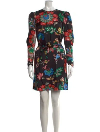 Pre-owned Black Iris Floral Print Mini Dress In Black