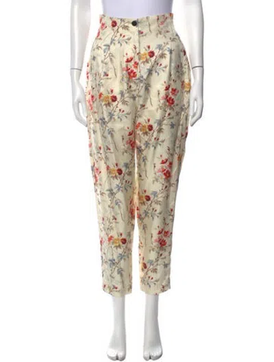 Pre-owned Black Iris Floral Print Straight Leg Pants In Yellow