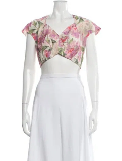 Pre-owned Black Iris Floral Print V-neck Crop Top W/ Tags In Multi