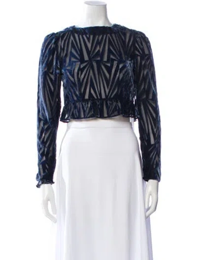 Pre-owned Black Iris Graphic Print Crew Neck Crop Top In Blue