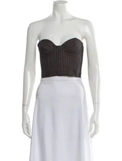 Pre-owned Black Iris Houndstooth Print Strapless Crop Top In Neutral