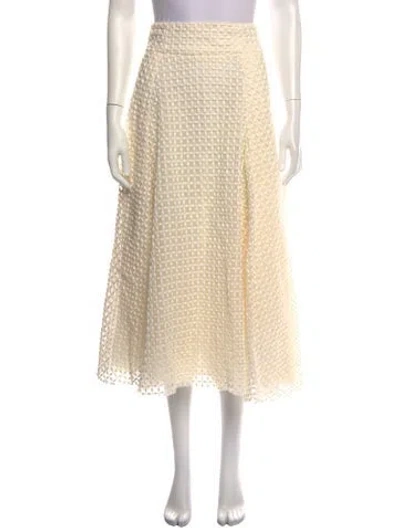 Pre-owned Black Iris Plaid Print Midi Length Skirt In White