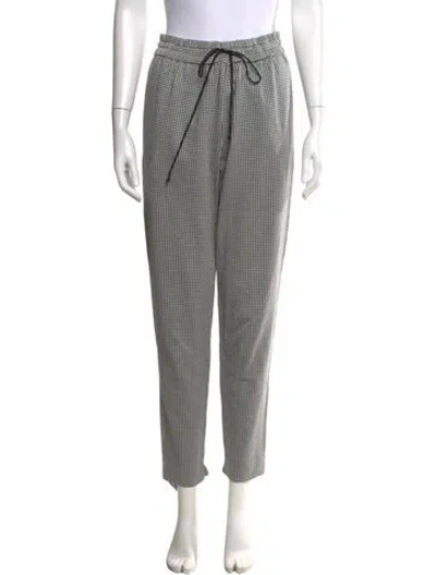 Pre-owned Black Iris Plaid Print Straight Leg Pants In White