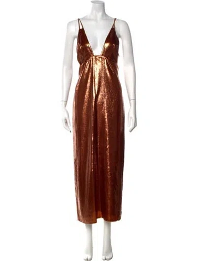 Pre-owned Black Iris Plunge Neckline Midi Length Dress W/ Tags In Orange
