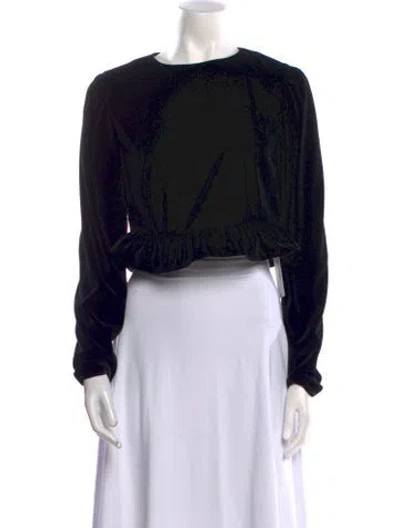 Pre-owned Black Iris Printed Bateau Neckline Crop Top In Black