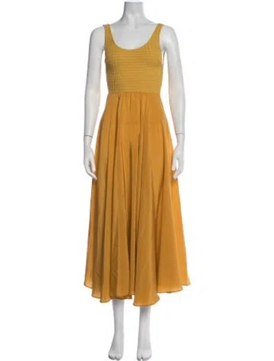 Pre-owned Black Iris Scoop Neck Midi Length Dress In Yellow