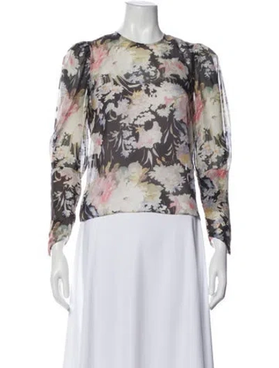Pre-owned Black Iris Silk Floral Print Blouse In Multi