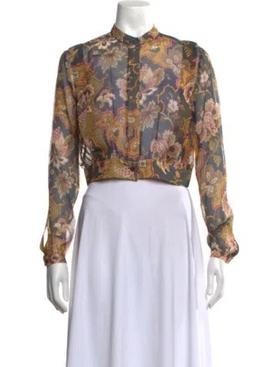 Pre-owned Black Iris Silk Floral Print Blouse W/ Tags In Multicolor
