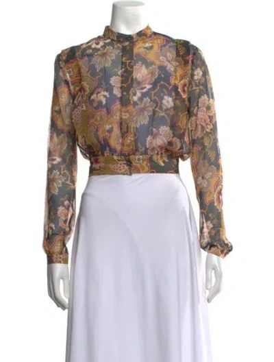 Pre-owned Black Iris Silk Floral Print Blouse W/ Tags In Multicolor