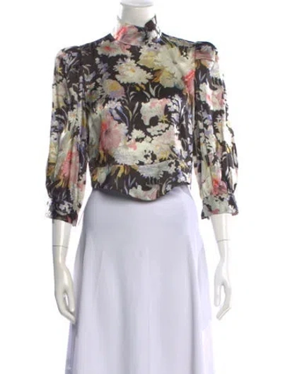 Pre-owned Black Iris Silk Floral Print Top In Multi