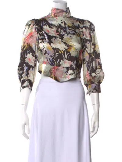 Pre-owned Black Iris Silk Floral Print Top In Multicolor
