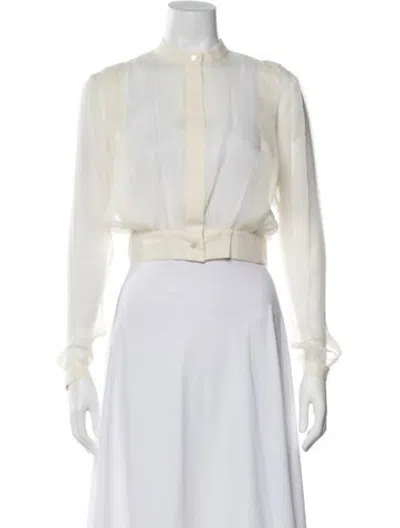 Pre-owned Black Iris Silk Long Sleeve Blouse W/ Tags In Neutrals