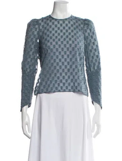 Pre-owned Black Iris Silk Polka Dot Print Blouse In Blue