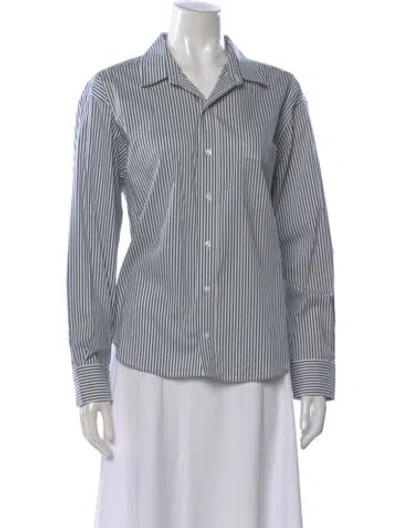 Pre-owned Black Iris Striped Long Sleeve Button-up Top In Blue