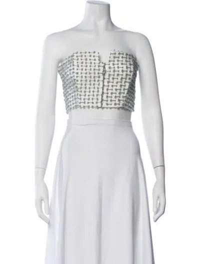 Pre-owned Black Iris Tweed Pattern Strapless Crop Top In White