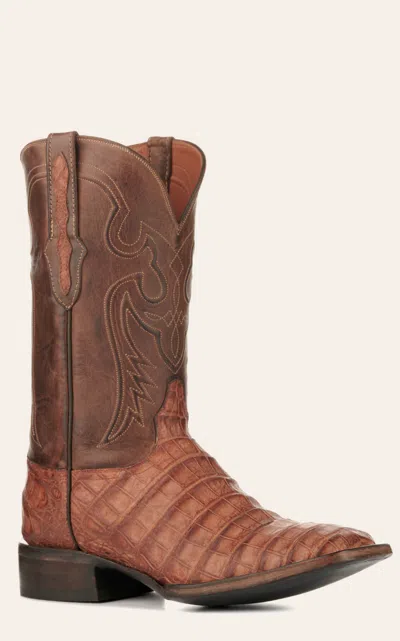 Black Jack Men's Burnished Barnwood And Brown Caiman Belly Wide Square Toe Exotic Cowboy Boots
