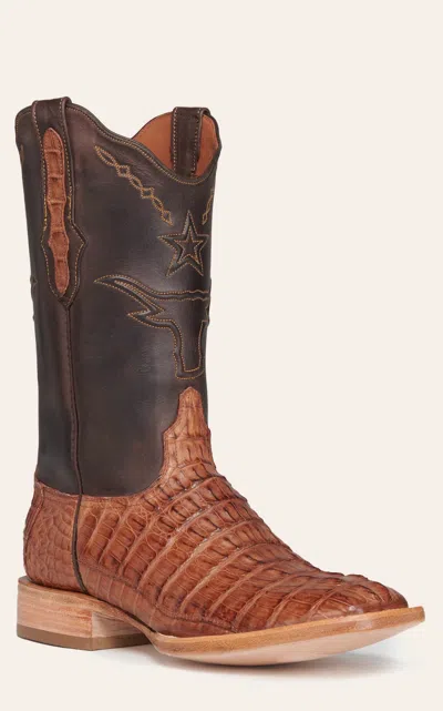 Black Jack Men's Chocolate And Cigar Caiman Tail Steer And Star Wide Square Toe Exotic Cowboy Boots In Brown