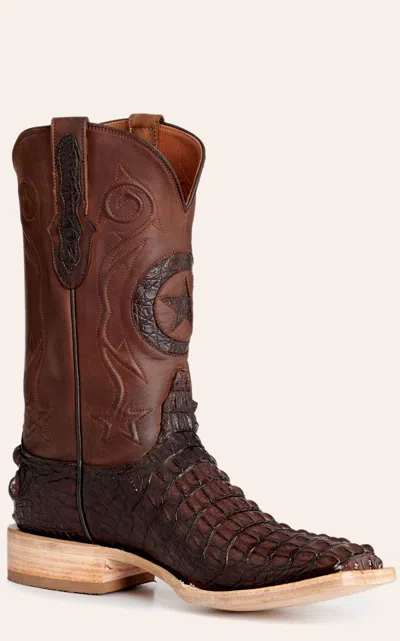 Black Jack Men's Chocolate Nile Crocodile Lone Star Inlay Wide Square Toe Cowboy Boots In Brown