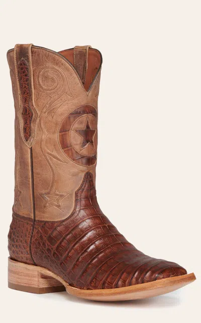 Black Jack Men's Tan And Tobacco Caiman Lone Star Wide Square Toe Exotic Cowboy Boots In Multi