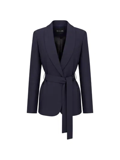 Black Label Belted Long-sleeve Blazer In Blue