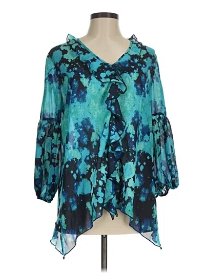 Pre-owned Black Label By Chico's 3/4 Sleeve Blouse In Blue