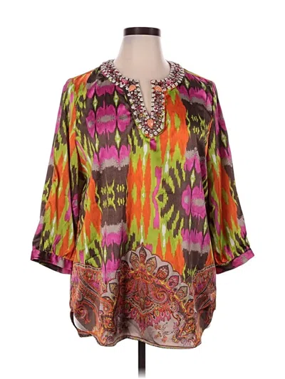 Pre-owned Black Label By Chico's 3/4 Sleeve Blouse In Orange