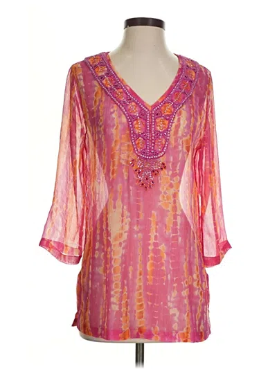 Pre-owned Black Label By Chico's 3/4 Sleeve Blouse In Pink