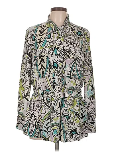 Pre-owned Black Label By Chico's Long Sleeve Blouse In Green