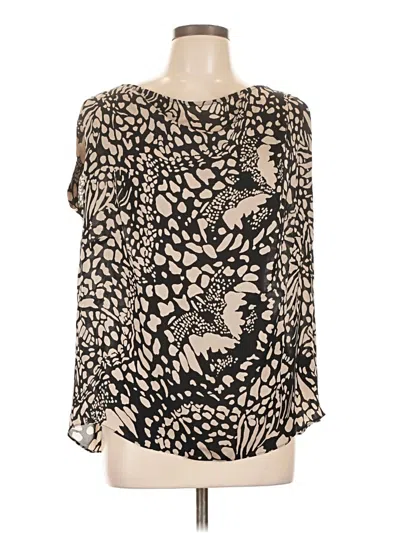 Pre-owned Black Label By Chico's Long Sleeve Silk Top Black Cold Shoulder Neckline Tops