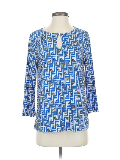 Pre-owned Black Label By Evan Picone 3/4 Sleeve Blouse In Blue