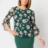 Black Label By Evan Picone Floral Womens Crew Neck 3/4 Sleeve Blouse In Green