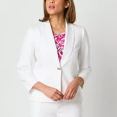 Black Label By Evan Picone Linen Blend Womens Classic Fit Suit Jacket In White