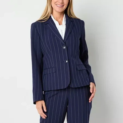 Black Label By Evan Picone Pinstripe Womens Classic Fit Suit Jacket In Blue