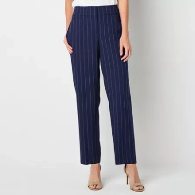Black Label By Evan Picone Pinstripe Womens Straight Fit Straight Suit Pant In Blue