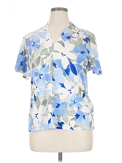 Pre-owned Black Label By Evan Picone Short Sleeve Blouse In Blue