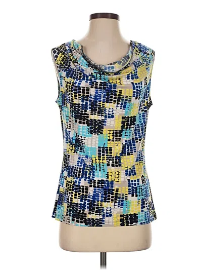 Pre-owned Black Label By Evan Picone Tank Top Blue Square Neckline Tops